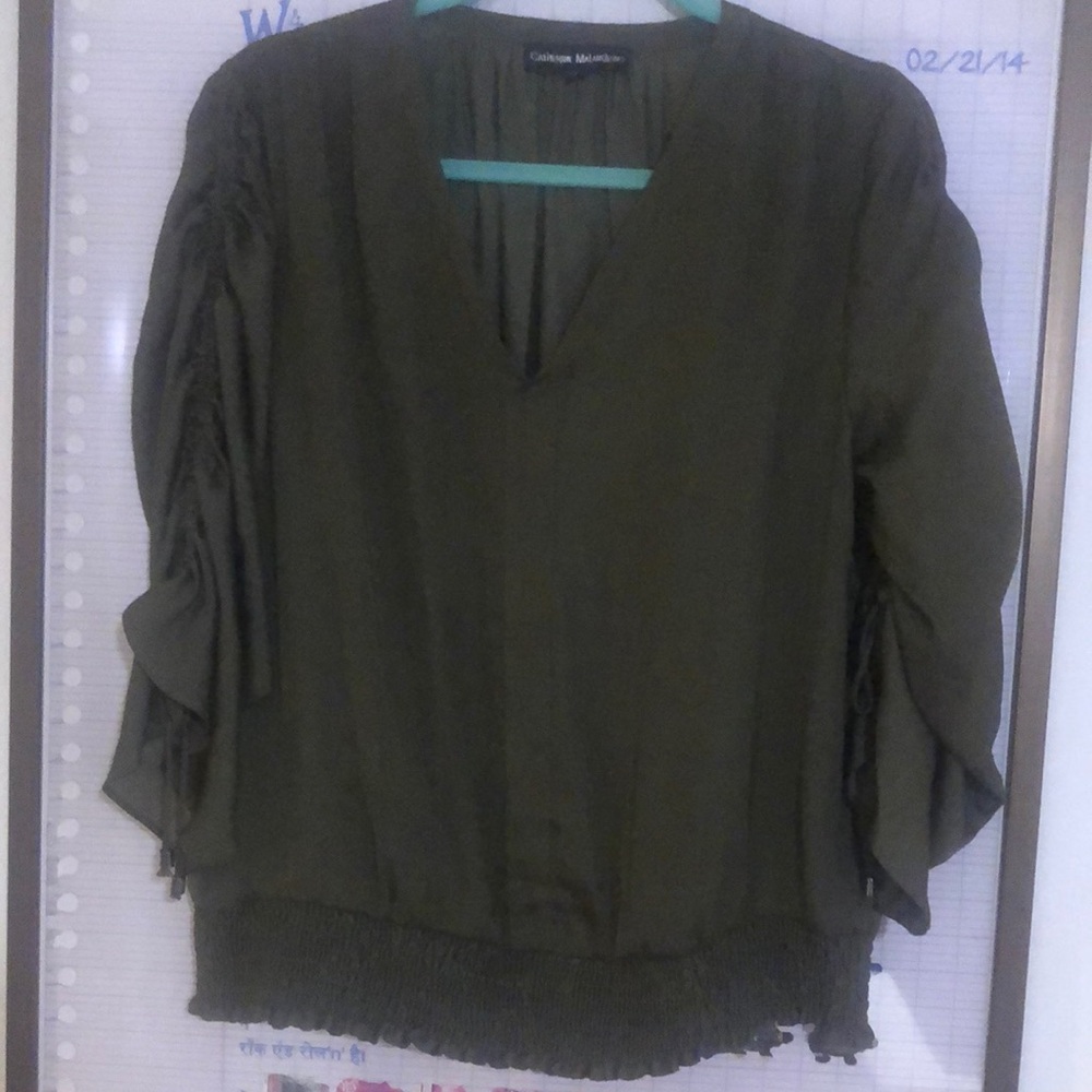 Catherine Malandrino Women's Olive Green V-Neck Top